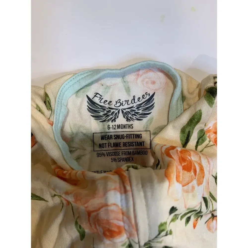 Free Birdees Bamboo Zip Up Sleeper Floral 6-12 Months Baby Pajamas